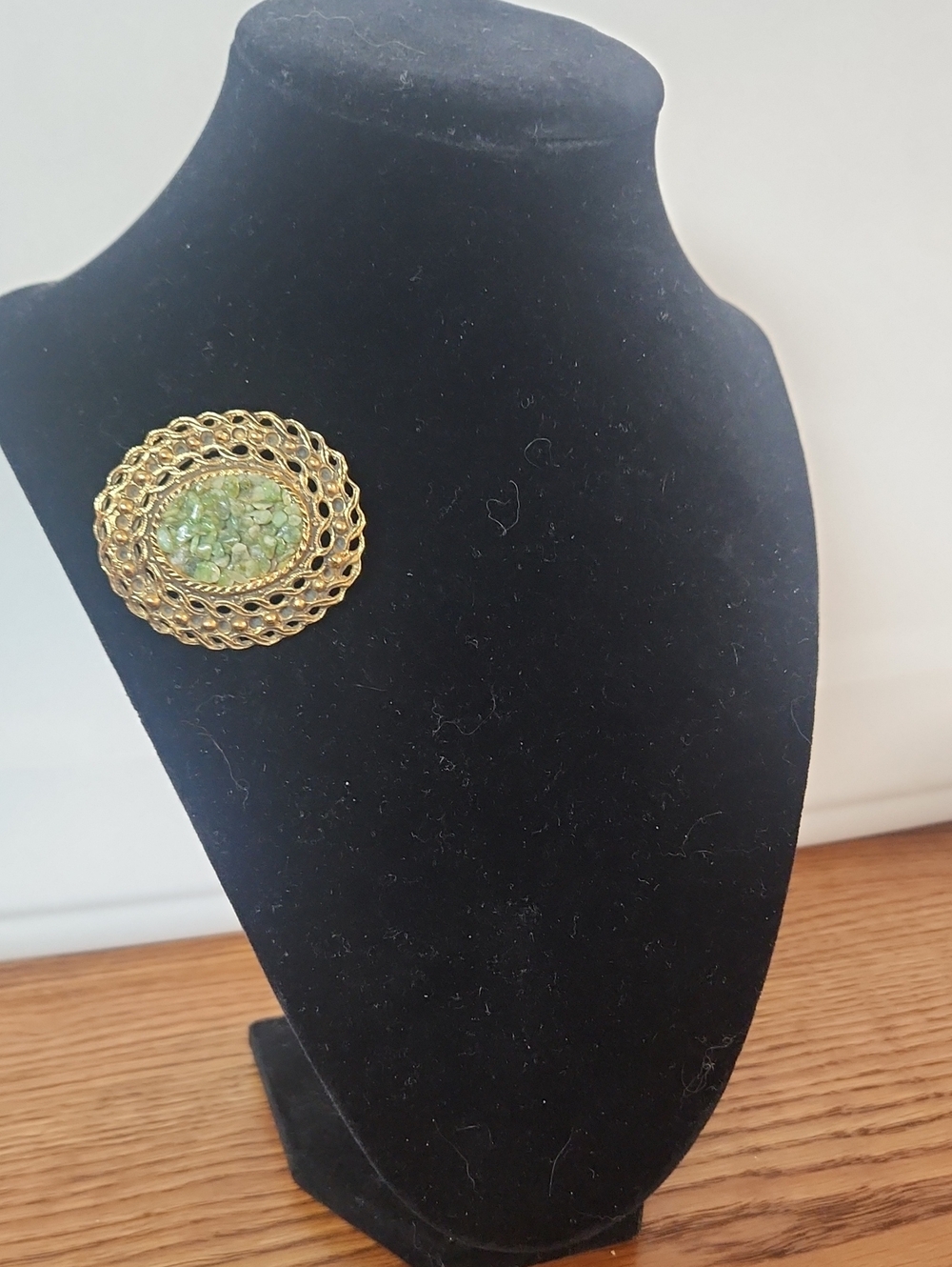 Gold-Tone Jade Chip Brooch